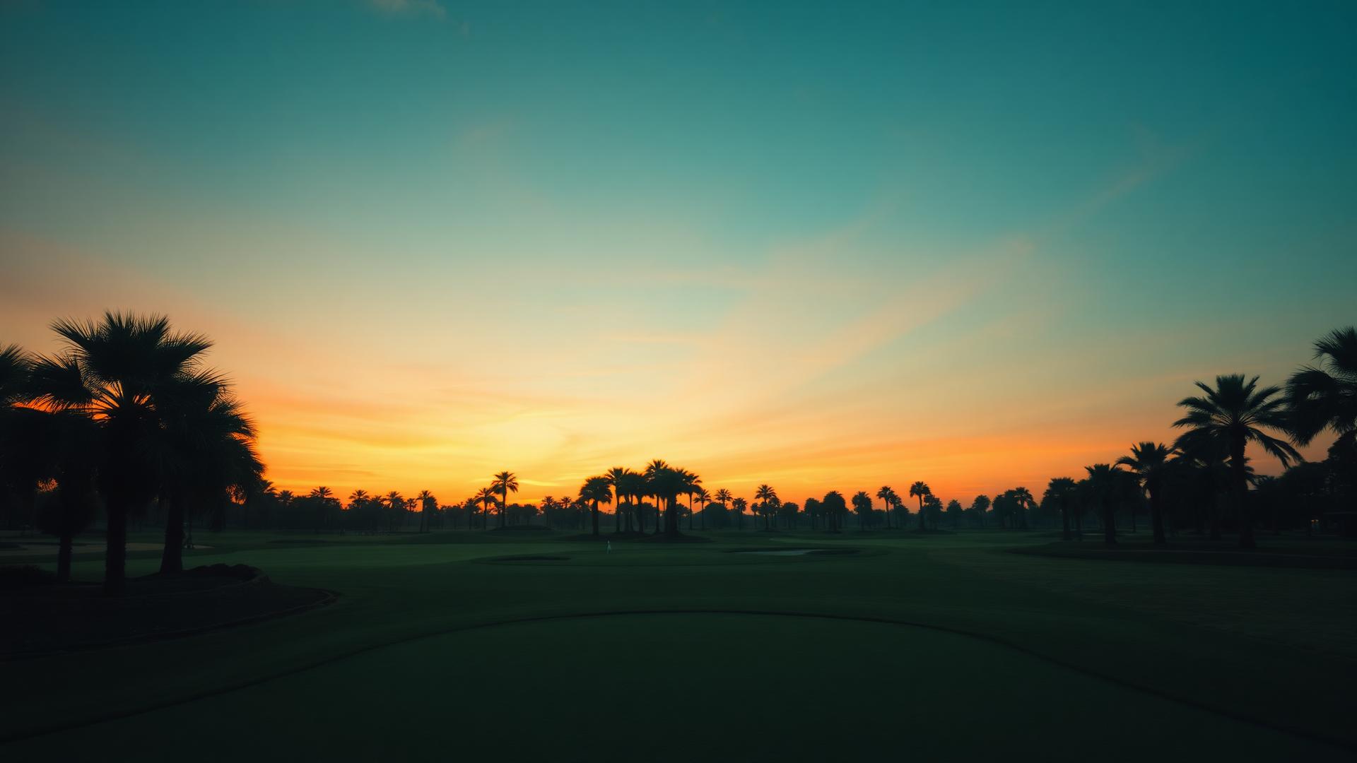 Palm-lined fairway at dusk